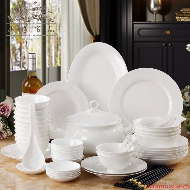 Wooden house product bowls of ipads disc white household tableware suit high - end dishes white porcelain portfolio contracted cutlery sets