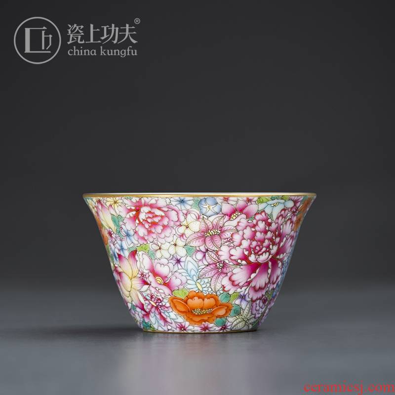 Jingdezhen porcelain on kung fu manual hand - made colored enamel flower master cup product individual single cup tea cup gift cups
