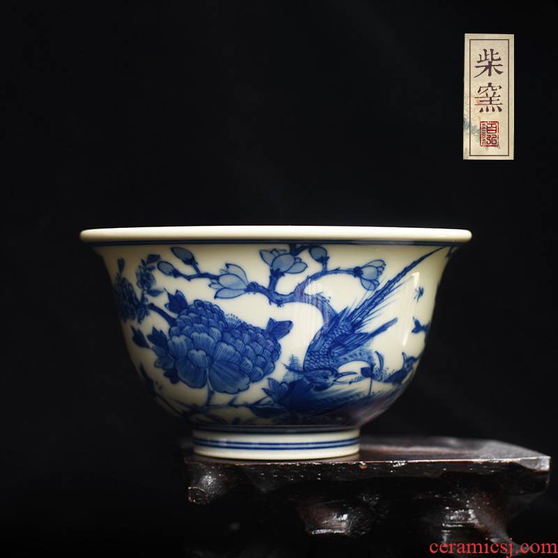 Hundred hong hand cup sample tea cup jingdezhen blue and white future maintain pressure firewood cups master cup single CPU